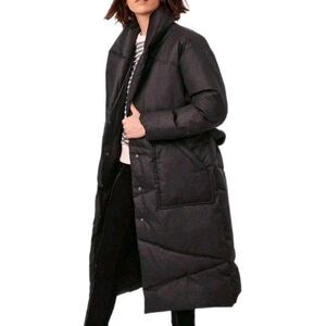 BERNARDO Shawl Collar Trench Midi Puffer Black Gray S Anthropologie Coat Jacket